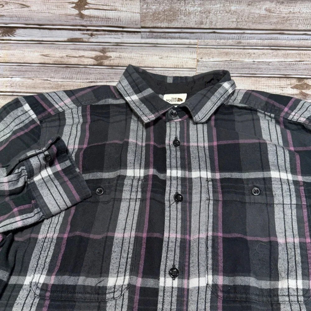 The North Face‎ Flannel Shirt Mens Large Gray Plaid Long Sleeve Button Down